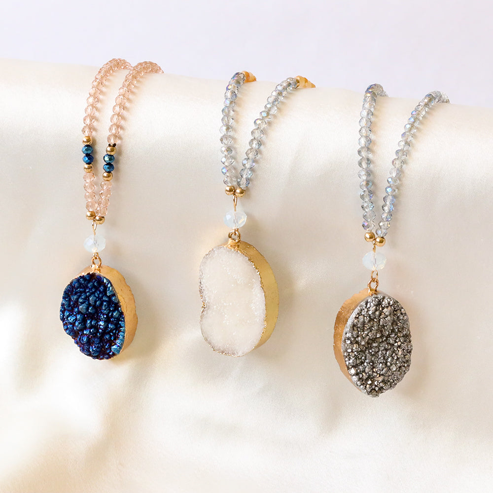 White Druzy Crystal Necklace.