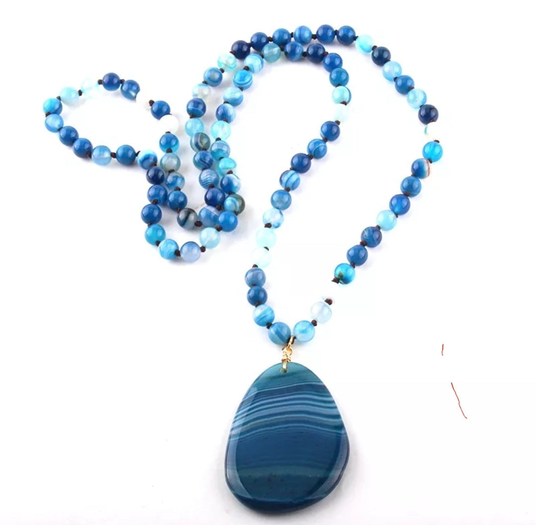 Gypsea Blue Agate Mala Beads.