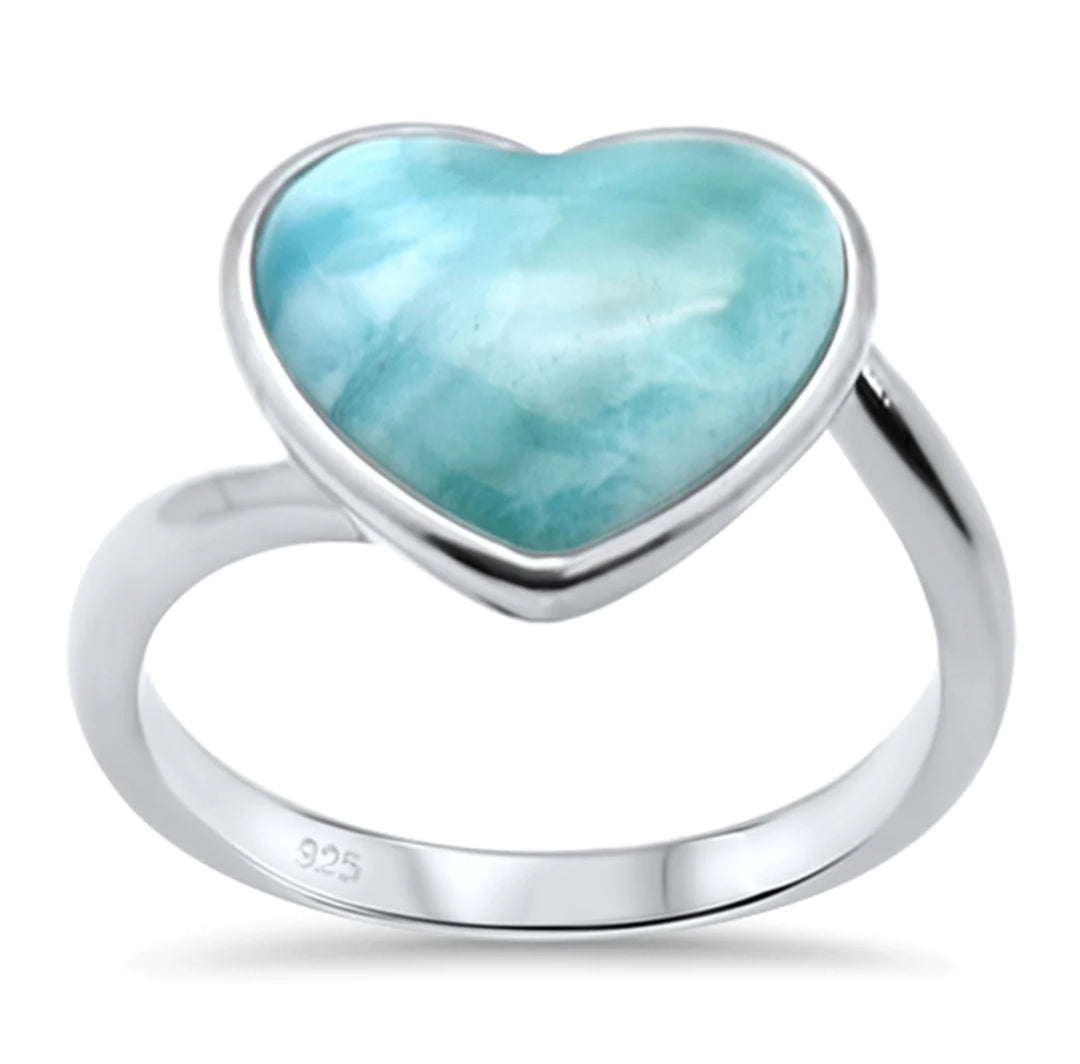 Universe Larimar + Silver Heart Ring - Size 8
