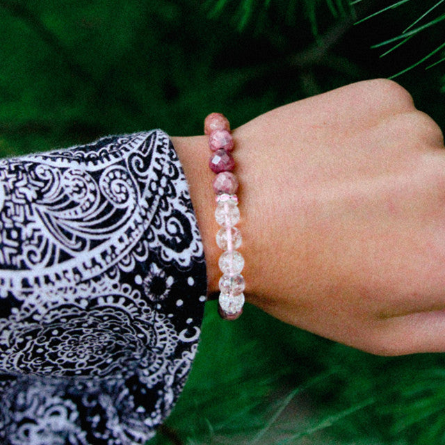 The Wolf | Rhodochrosite + Crackle Quartz Mala Beads | Mala Beads Japa Meditation Necklaces Sacred Geometry Healing Spiritual Crystal Collections.