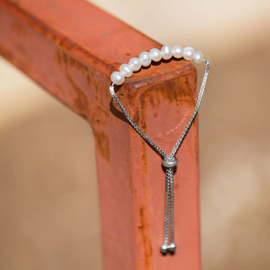 Pearl + Silver Bolo Bracelet.