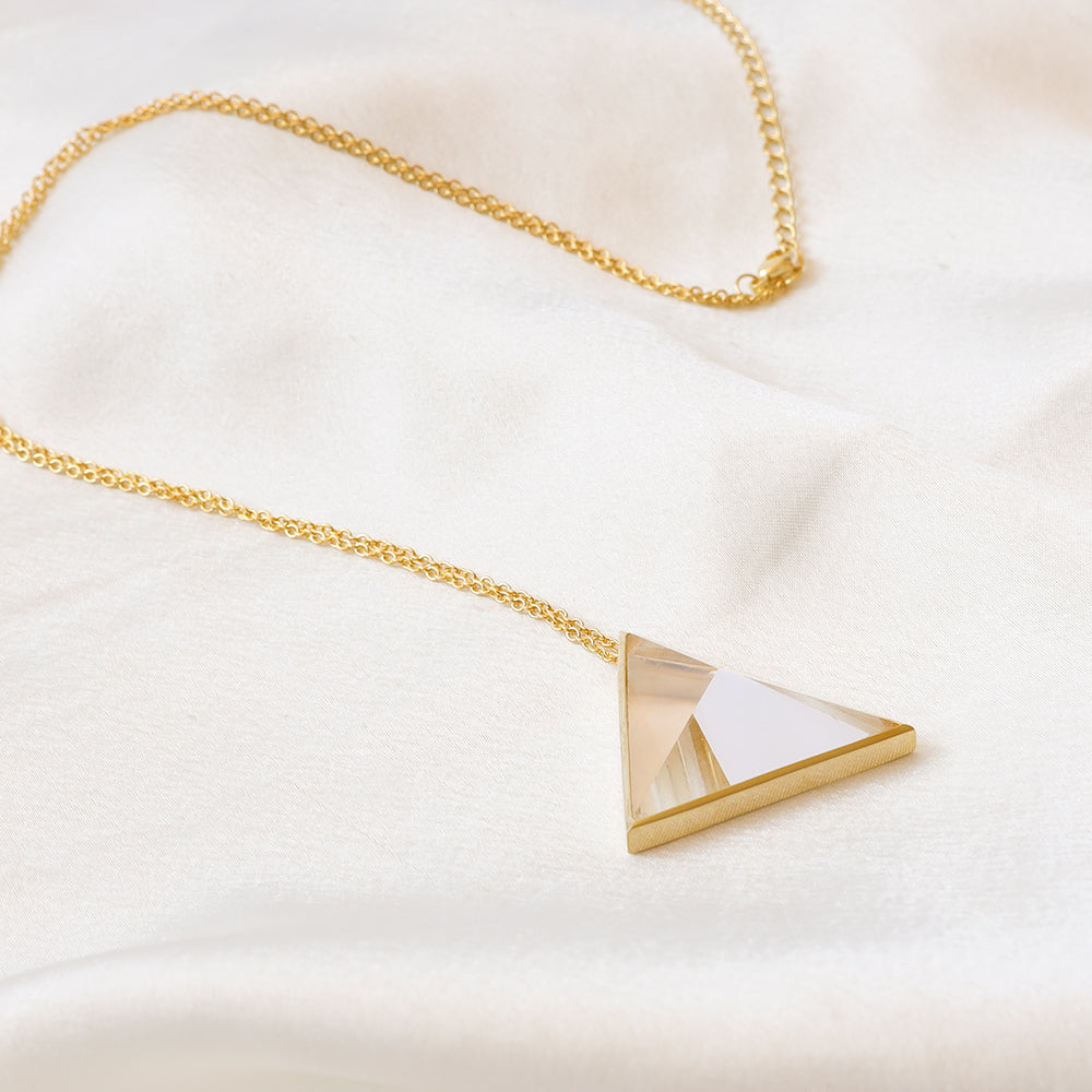 Clarity Priestess Triangle Prism Diamond Grade Quartz in Gold.