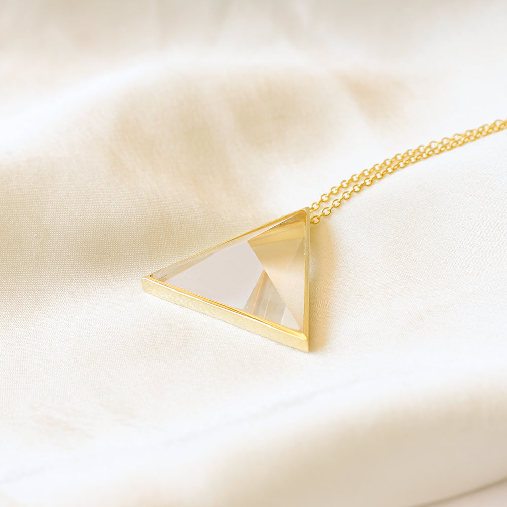 Clarity Priestess Triangle Prism Diamond Grade Quartz in Gold.