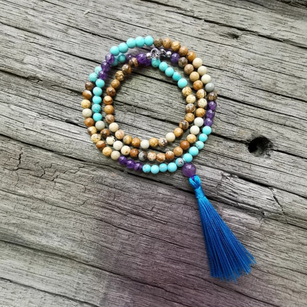 Blue Silk Tassel Wisdom + Hope Mini Mala Beads.