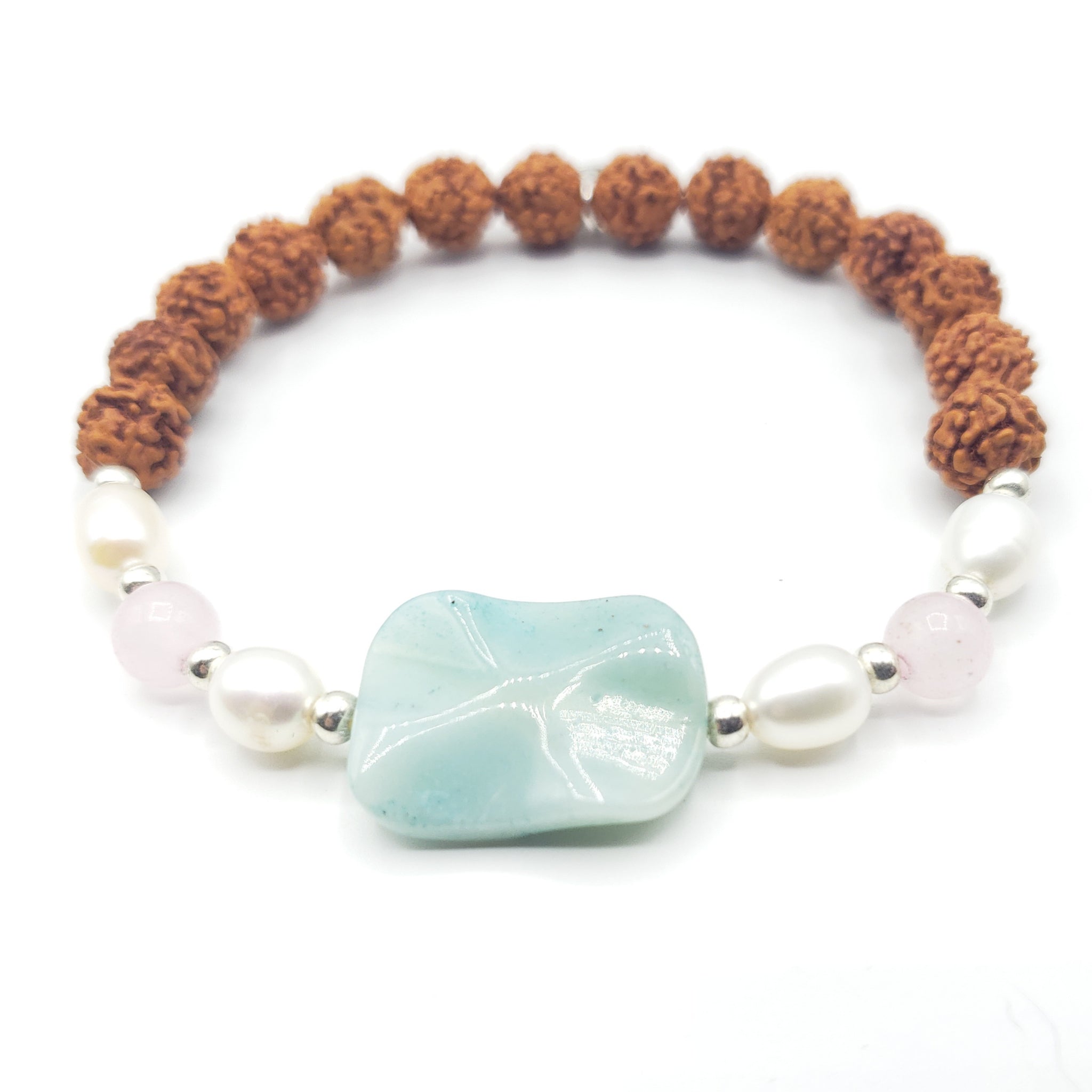 Amazonite + Pearl Mala Bead Bracelet.