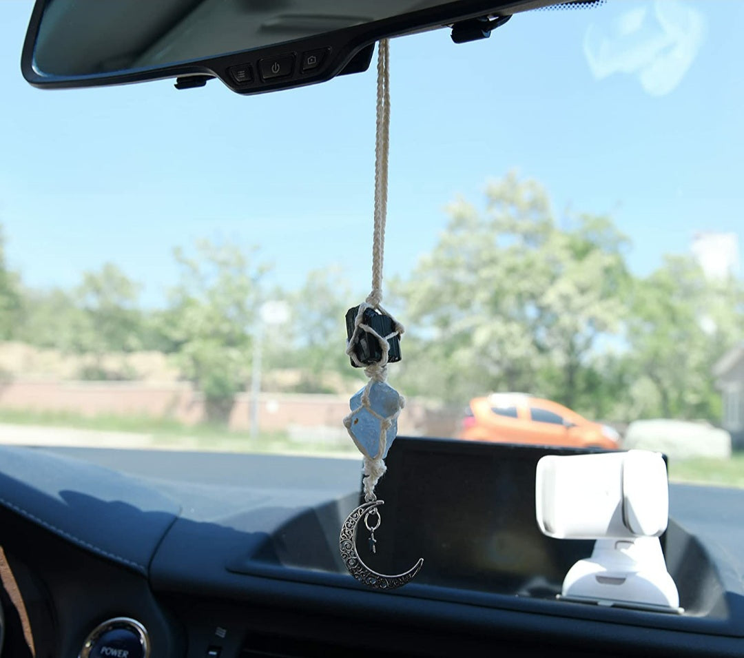 Luna Tourmaline + Calcite Sacred Space Hanging Charm in car
