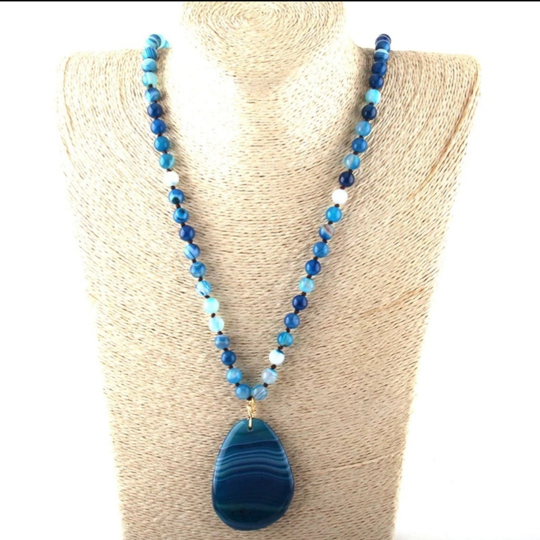 Gypsea Blue Agate Mala Beads.
