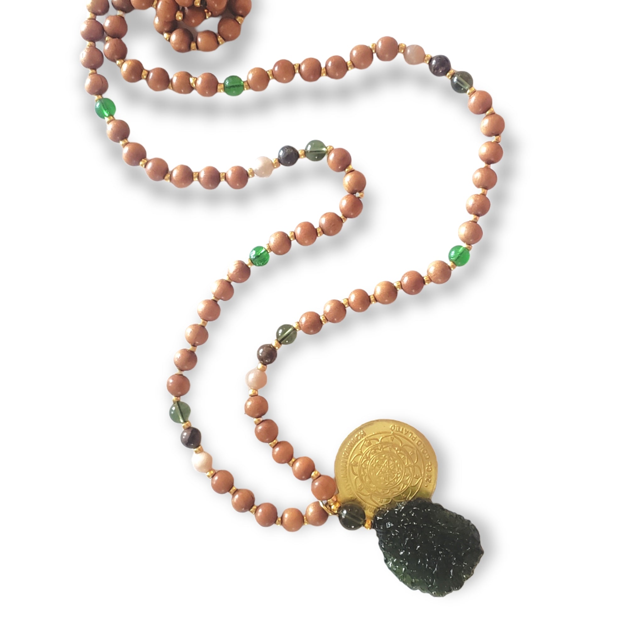 Sacred Moldavite Mahamrityunjaya Yantra Mala Beads