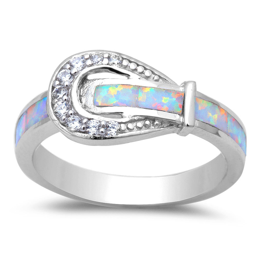 Opal Band + Buckle Silver Ring