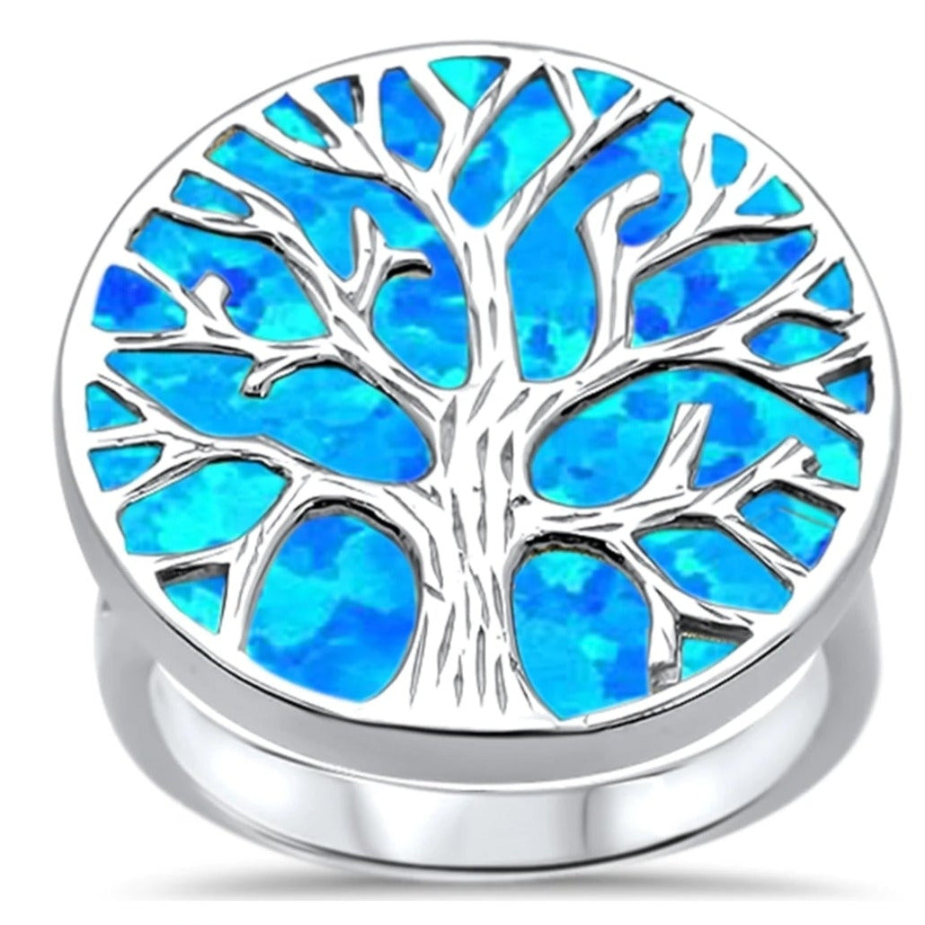 Chakra Healing Blue Opal Tree of Life Ring