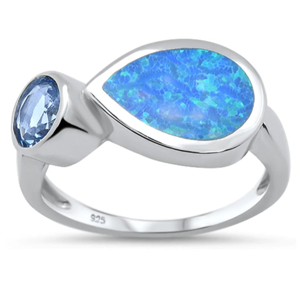 Chakra Healing Blue Fire Opal + Aquamarine Ring