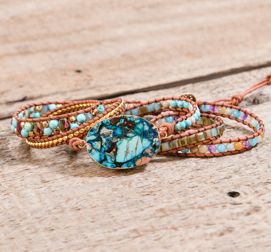 Blue Mixed Jasper Wrap Bracelet.