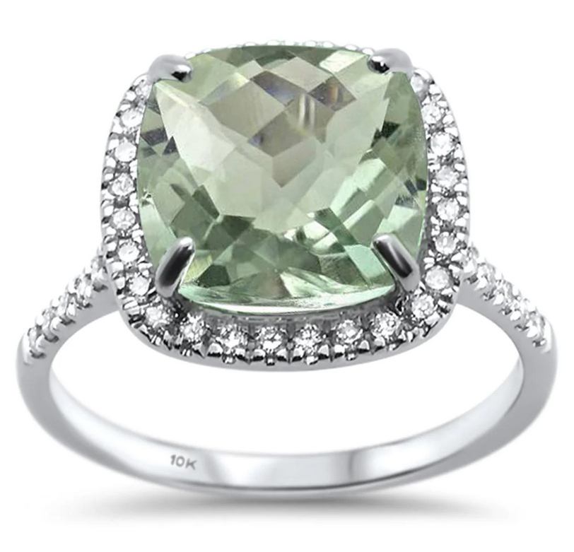 Love + Light Green Amethyst, Diamond + 10k White Gold Ring