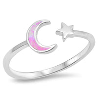 Pink Opal Open Moon + Silver Star Ring