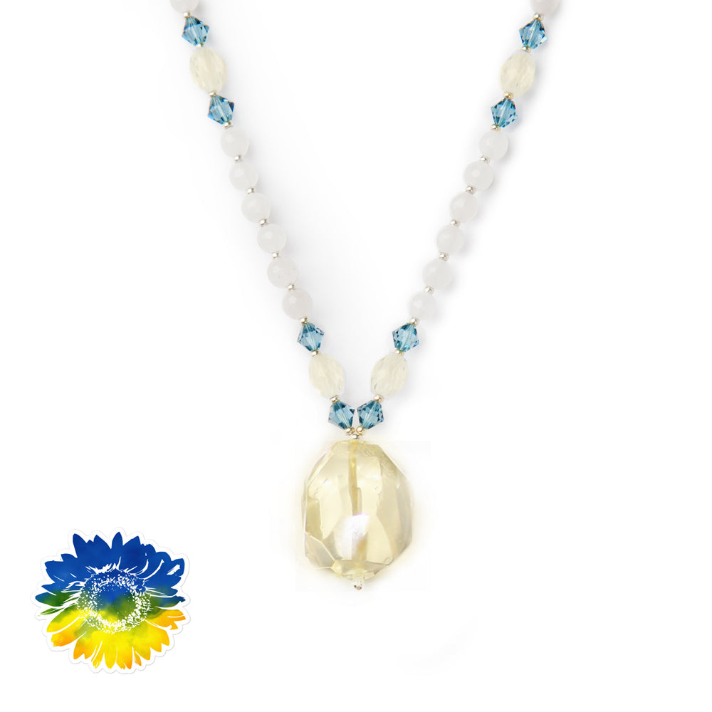 Peace for Ukraine Mala Beads | Lemon Quartz + Moonstone.