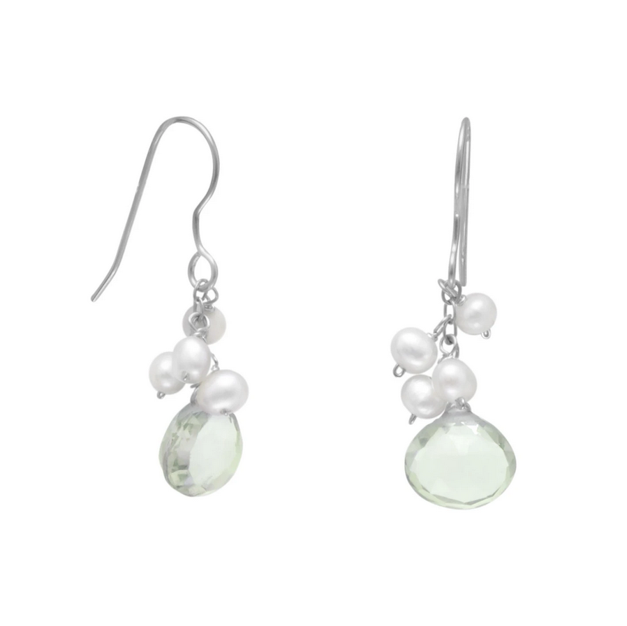Pearl + Prasiolite Drop Earrings