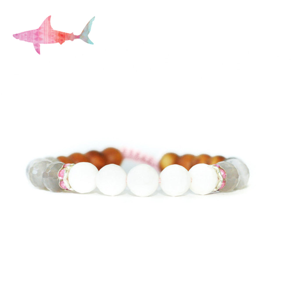 The Shark | Pearl + Gray Agate Mala Beads.