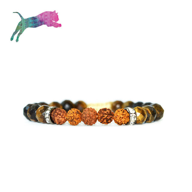 The Tiger | Tiger's Eye + Rudraksha Mala Beads | Mala Beads Japa Meditation Necklaces Sacred Geometry Healing Spiritual Crystal Collections.