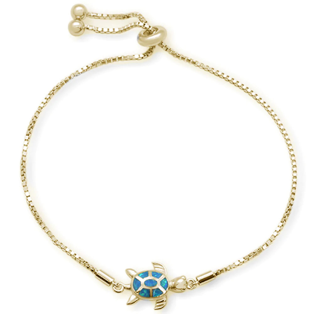 Ocean Child Blue Opal Sea Turle + 18k Gold Bolo Bracelet.
