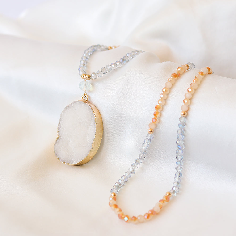 White Druzy Crystal Necklace.